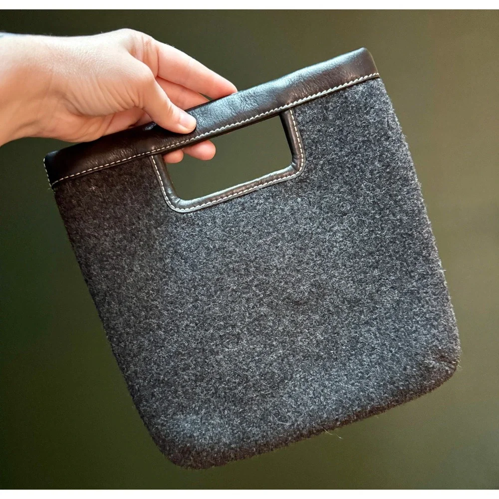 Banana Republic Gray Wool Blend Leather Trim‎ Handle Clutch